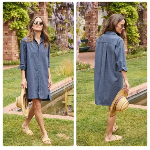 Frank & Eileen Hunter Step-Hem Shirtdress Blue Flecks Size XS - Picture 1 of 8